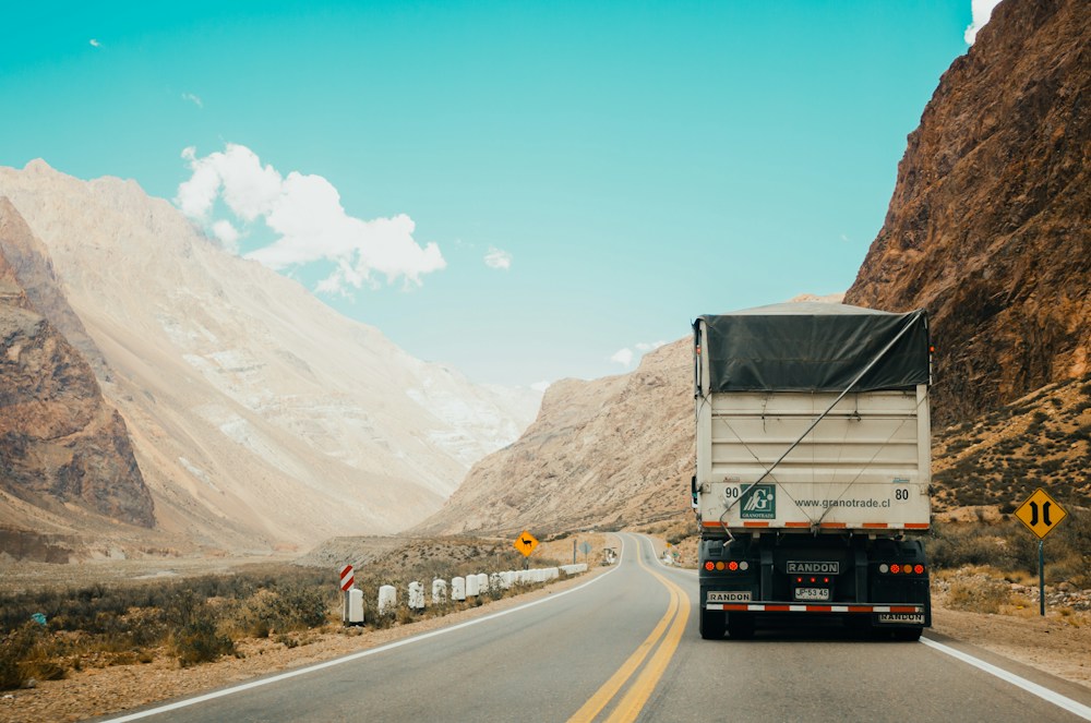 A commercial truck on the road